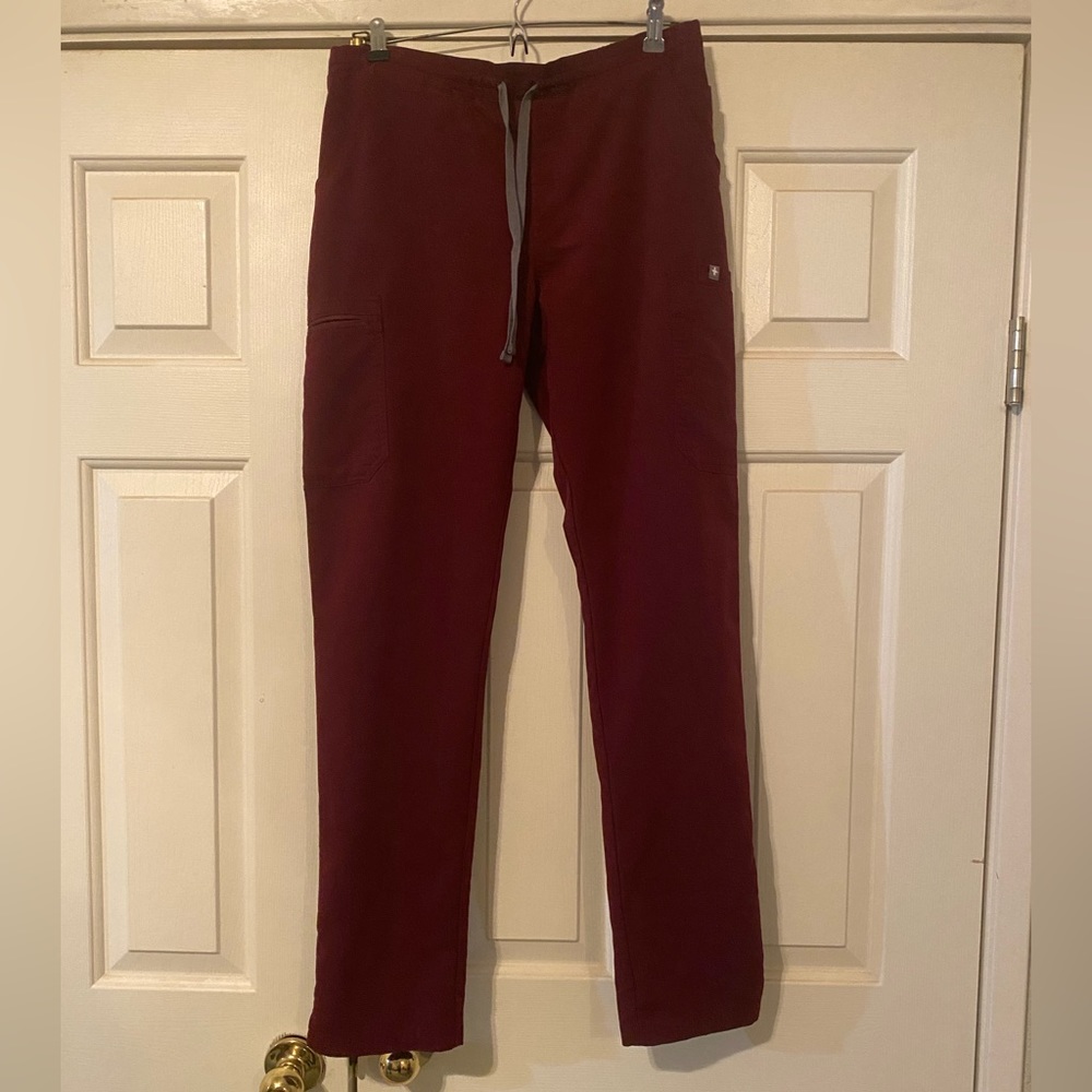 FIGS Womens Yola Skinny Scrub Burgundy Pants